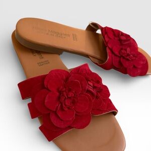 Elegant Red Floral Leather Sandals